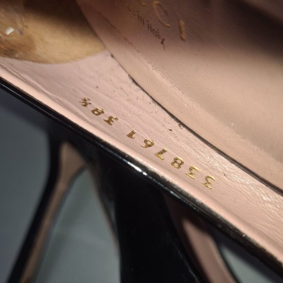 GUCCI Horsebit Heels Size UK 5.5 EU 38.5 Black Patent Leather Peep-Toe Stiletto - Picture 10 of 12